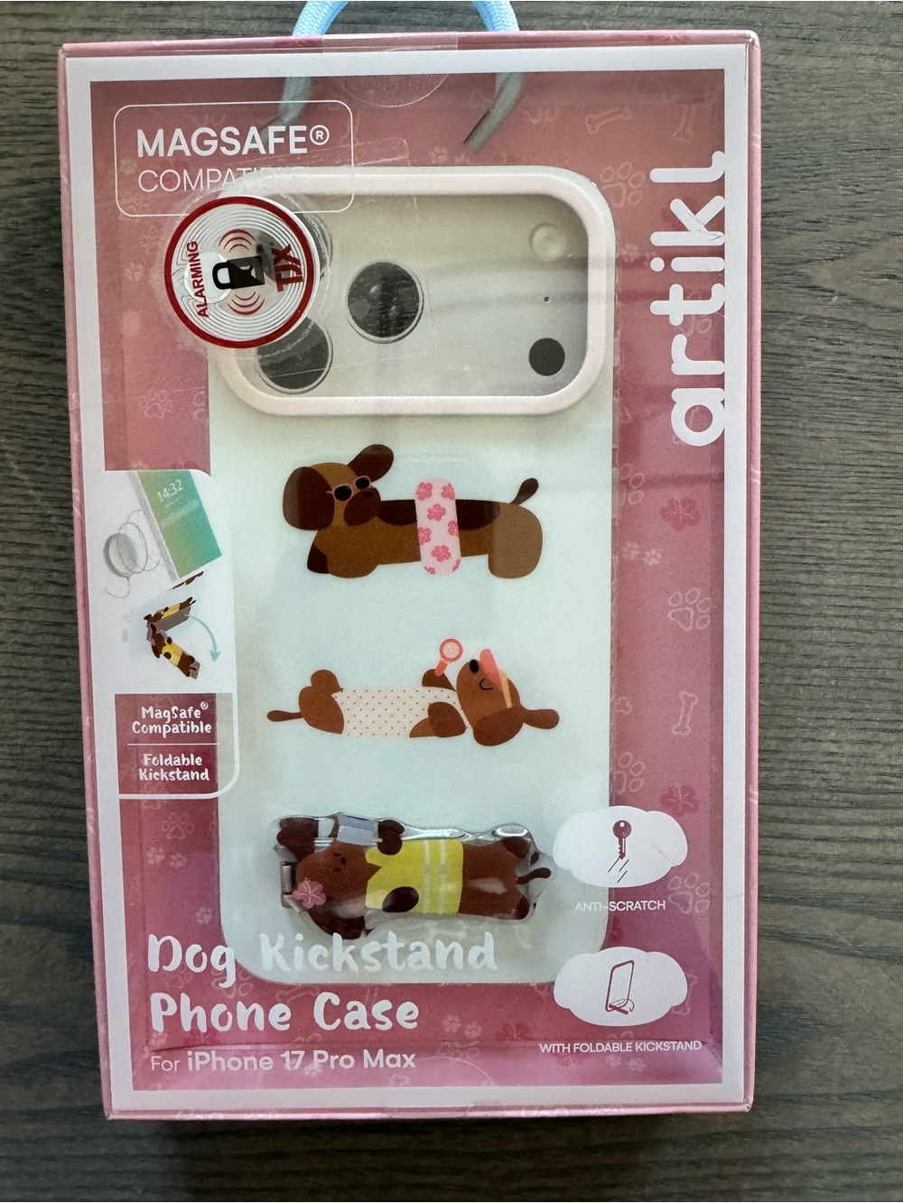 Weenie Dog Kickstand Phone Case for iPhone 17 Pro Max - Pink & White